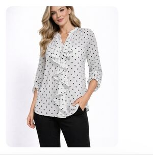 NY and Company Polka Dot Ruffle Blouse size Small